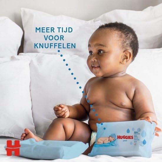 Huggbaby lingettes bébé Pure - 18 paquets de 56 lingettes (1008 lingettes) - 99% d'eau pure