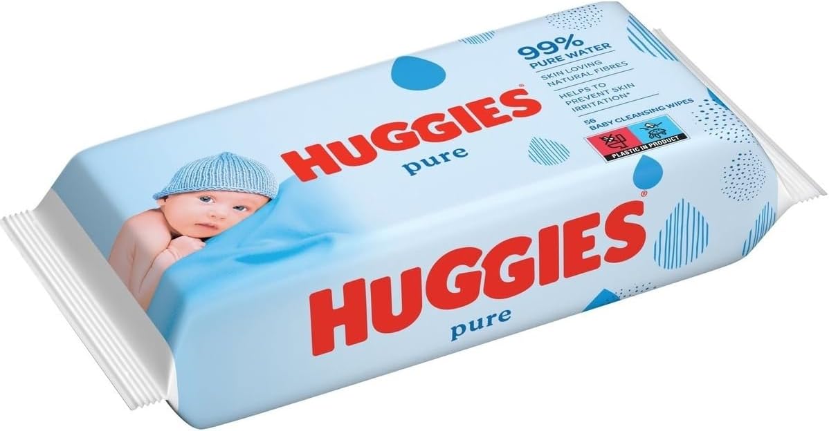 Huggbaby lingettes bébé Pure - 18 paquets de 56 lingettes (1008 lingettes) - 99% d'eau pure