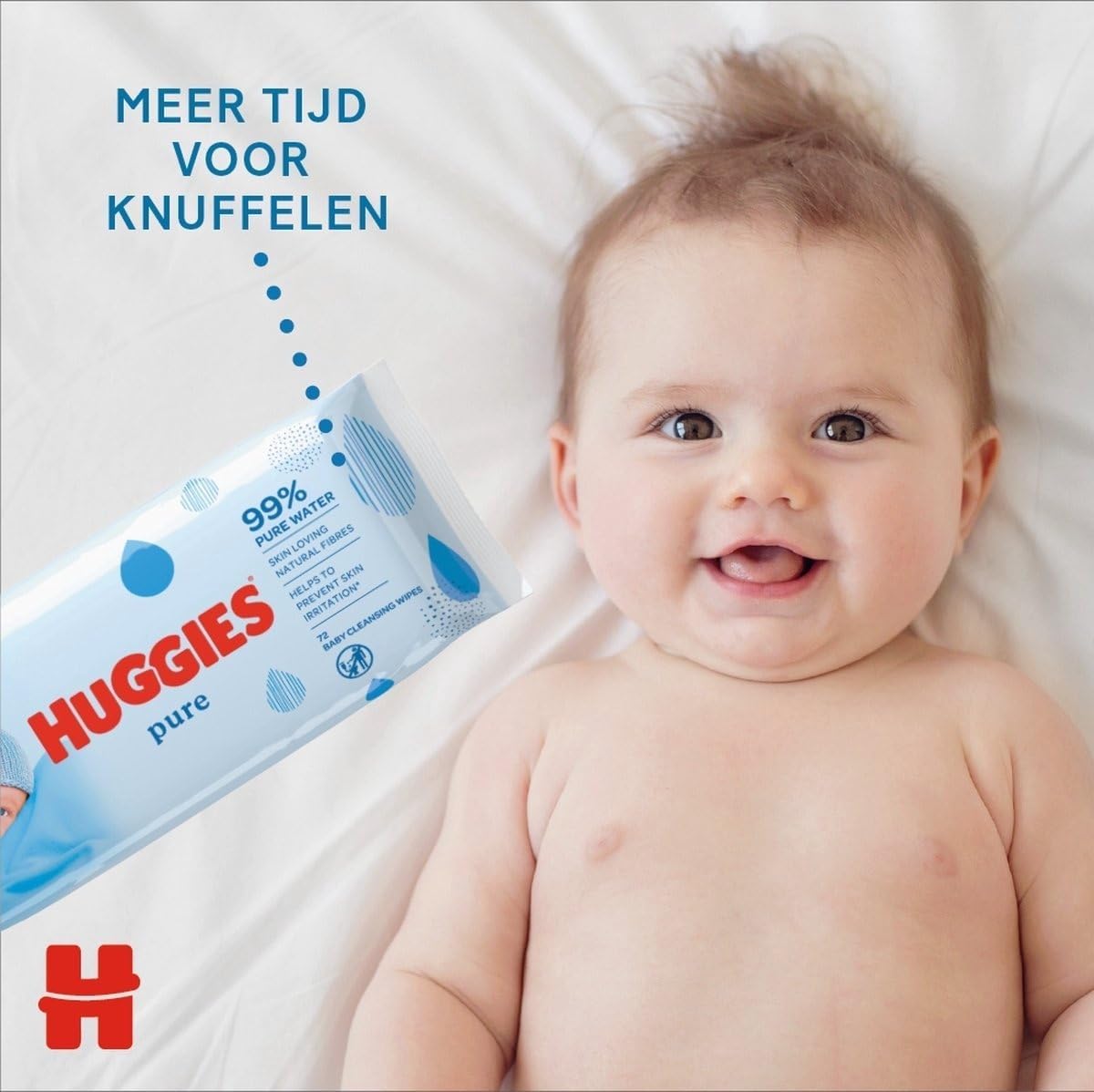 Huggbaby lingettes bébé Pure - 18 paquets de 56 lingettes (1008 lingettes) - 99% d'eau pure