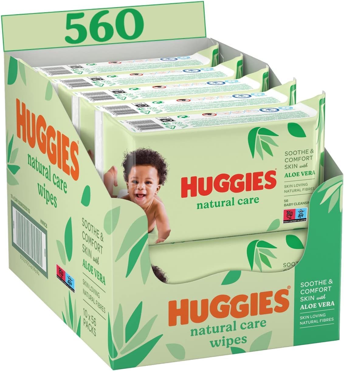 Huggbaby lingettes bébé Natural Care - 10 paquets de 56 lingettes (560 lingettes)